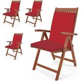 CetKing Bahçe Balkon Salon Kırmızı Sandalye Minderi (Arkalıklı) 4 Lü