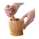 CetKing Bambu Havan ve Tokmak Seti, Büyük Boy Mutfak Havanı, Baharat ve Sarımsak Öğütücü ve Döveceği