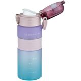 CetKing Çift Renk 600ML Kaydırmaz Silikon Gövde Rahat Içim-Pipetsiz- Motivasyon Su Matarası