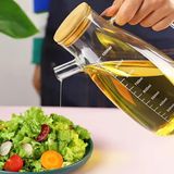 CetKing Damlatmaz Cam Yağdanlik Bambu Kapakli Ölçekli 1000ML