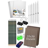 CetKing Eskiz Çizim Seti Durolit Seti 35X50 cm 1 Paket Pastel Dağıtıcı Kalem Resim Kağıdı Dereceli Kalem Seti Hamur Silgi Sınav Silgisi