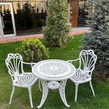 CetKing Ferforje Görünümlü Masa ve Sandalye, Bahçe, Balkon ve Dış Mekanda Kullanılabilir, 2 Yıl Garantili, 150 kg Taşıma Kapasiteli, Plastik Masa ve Sandalye Takımı (Beyaz, Standart)