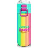 CetKing High Kız Çocuk 500 ml Okul ve Günlük Paslanmaz Çelik Termos - Yeşil/sarı Renkli Çizgili - Sızdırmaz