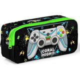 CetKing High Siyah Fosforlu Yeşil Gamer Iki Bölmeli Kalem Çantası - Erkek Çocuk