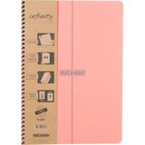 CetKing Infinity Pastel Serisi, A4, 6 Konulu (3 Kareli, 3 Çizgili) 180 Yaprak Pp Kapaklı Spiralli Defter, Pembe