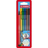 CetKing Pen 68 - Keçe Uçlu Boya Kalemi - 6 'lı Askılı Paket - 6 Farklı Renkte