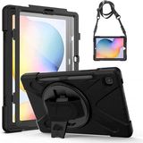 CetKing Samsung Galaxy Tab S6 Lite P610 ile Uyumlu Kılıf Zore Defender Askı Aparatlı Tank Tablet Silikon Kapak - Siyah