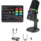 CetKing Ses Kartı ve Mikrofon Set Youtube Kick Podcast ve Yayıncı, Ses Kartı, Dj Mikser, Taşınabilir Podcast Prodüksiyon Stüdyosu, Canlı Yayın, Kayıt, Oyun Için Kondenser Mikrofon Mikseri P100-KD8