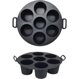 CetKing Silikon Kek Pişirme Kalıbı 7 Bölmeli, Silikon Cupcake Kek Pişirme Kabı Air Fryer Muffin Fırın Kalıbı (1 Adet Siyah - 20 Cm)