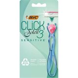 CetKing Soleil Click Sensitive 1 Gövde & 2 Başlık Kadın Tıraş Bıçağı (3 Bıçak), Oynar Başlıklı, Aloe Vera ile Zenginleştirilmiş Kayganlaştırıcı Jel Şerit