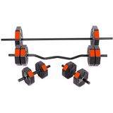 CetKing Spor 50 kg (150 Cm) Düz Bar + Z Bar Dambıl Dumbell Ağırlık Halter Full Set Kırmızı Kapaklı