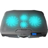 CetKing Tornado 4x Turbo LED Fan - Ayarlabilir Fan Hızı & 6 Farklı Stand Yükseklik Kademesi - 2 USB Portlu - Metal Mesh Zemin - LCD Ekranlı Notebook Soğutucu - Siyah (9"-17" Boyut Destekli)
