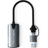CetKing Type-C To USB 2in1 Video Capture Yakalama Kartı Uçlu HDMI To Type-C Pc Bilgisayar Video Adaptör Çevirici (Hdmı Aktarma Için Kullanılmaz)
