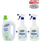 Cetris Sıvı Beyaz Sabun 1 lt & Cetris Solveco 2'li Yüksek Performanslı Leke Sökücü ve Yüzey Temizleyici Set