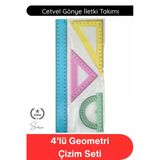 #Cetvel 4'Lü Geometri Çizim Seti Şeffaf Renkli Cetvel Gönye İletki Takımı Okul Öğrenci Teknik Resim Matematik Ölçüm Kırt