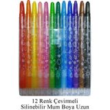 Çevirmeli 12 Li Mum Boya Uzun 1 Paket Mikro 12 Renk Çevirmeli Mum Boya Pastel Silinebilir Mum Boya Tam Boy Çok Renkli