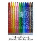 Çevirmeli 12 Li Mum Boya Uzun 1 Paket Mikro 12 Renk Çevirmeli Mum Boya Pastel Silinebilir Mum Boya Tam Boy