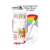 Çevirmeli Jel Mum Boya 12 Renk 1 Adet Plastik Kutulu 12 Li Mum Boya Kalemi Silinebilir Zararsız Yıkanabilir Çok Renkli