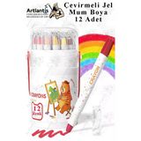 Çevirmeli Jel Mum Boya 12 Renk 1 Adet Plastik Kutulu 12 Li Mum Boya Kalemi Silinebilir Zararsız Yıkanabilir