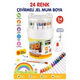 Çevirmeli Jel Mum Boya 24 Renk 1 Adet Plastik Kutulu 24 Lü Mum Boya Kalemi Silinebilir Zararsız Yıkanabilir Fırça Hediye