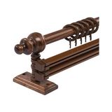 Ceviz 125 cm Çiftraylı Rustik Perde Askı Seti (Ahşap Başlık ile Aluminyum Boru ve Ray) - ÇİFTRAYLI