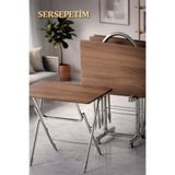 CEVİZ 4'lü Katlanır MDF Mebran Doğal Meşe Desen Çanta Zigon Sehpa Metal Ayak Krom Kaplama 22ERANŞ01CHRM01MBRNEWRET