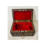 Ceviz Ağacı El Oyması Dekoratif Kumbara Sandık, Kadife Döşemeli, 18x10x11 cm
