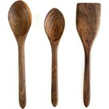 Ceviz Ağacı El Yapımı Tahta Kaşık ve Spatula Seti 30 Cm. - Ahşap Rengi