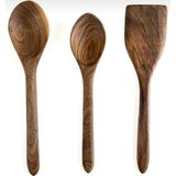 Ceviz Ağacı El Yapımı Tahta Kaşık ve Spatula Seti 30 Cm. - Kahverengi