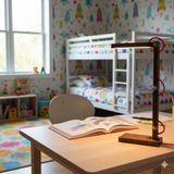 Ceviz Ağacından Yapılmış, Yükseklik Ayarlanabilir Eklemli, Renkli Kablolu(PEMBE), Özel Tasarım Dekoratif LED Çalışma Masası ve Desk Aydınlatması