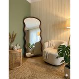 Ceviz Ahşap Çerçeve Dalgalı Model Ayaklı Boy Aynası 80x180 Ceviz