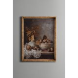 Ceviz ve Yaprak Kompozisyonu – Vintage Desenli Çerçeve – İnce Model, Altın1, 30 x 40