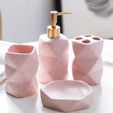 Cevly Banyo Aksesuar Seti 4 Parça Sabunluk ve Diş Fırçası Tutacağı Seti, Pembe Seramik Sabun ve Bulaşık Diş Fırçası Bardağı, Modern Banyo Dekoru Daire Temelleri Yeni Eve Taşınma Hediye Seti