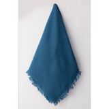 Cevval %100 Pamuk Kenarları Püsküllü 4 Kat 230 Gram 115 X100 cm Çok Amaçlı Müslin Bebek Battaniyesi - İndigo - 115 x 100 cm