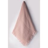 Cevval %100 Pamuk Kenarları Püsküllü 4 Kat 230 Gram 115 X100 cm Çok Amaçlı Müslin Bebek Battaniyesi - Pudra Pembe - 115 x 100 cm