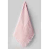 Cevval %100 Pamuk Kenarları Püsküllü 4 Kat 230 Gram 115 X100 cm Çok Amaçlı Müslin Bebek Battaniyesi - Toz Pembe - 115 x 100 cm