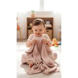 Cevval %100 PAMUK KENARLARI PÜSKÜLLÜ 4 KAT 230 GRAM 115 X100 CM ÇOK AMAÇLI MÜSLİN BEBEK BATTANİYESİ