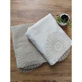 Çeyiz Bahçesi Latifa Kadife 2'li Havlu Seti - 50 x 90 cm - Krem - Cappuccino