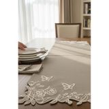 Çeyiz Diyarı Butterfly Keten Aplikeli Runner 40x120 cm Bej