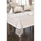 Çeyiz Diyarı Crown Linen Fransız Güpürlü Masa Örtüsü Takımı 26 Parça,Krem 160X220