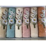 Çeyiz Diyarı Daisy Flosh Nakışlı 6 Lı El Yüz Havlu Takımı - 50 x 90 cm - Renkli