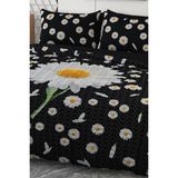Çeyiz Diyarı Daisy Mikro Saten 3D Dijital Baskılı Dört Mevsim Çift Kişilik Nevresim Takımı - Siyah - 220 x 230 cm