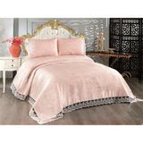 Çeyiz Diyarı Fransız Dantelli Belins Çift Kişilik Yatak Örtüsü Pudra - 250 x 250 cm