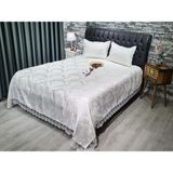 Çeyiz Diyarı Fransız Dantelli Elani Yatak Örtüsü Krem Pamuk Saten Desenli Çift Kişilik - 250 x 250 cm