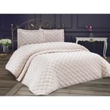 Çeyiz Diyarı Kadife Dolgulu Modern Tema Çift Kişilik Yatak Örtüsü Krem 260 x 250 cm