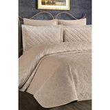 Çeyiz Diyarı Kadife Yatak Örtüsü Çift Kişilik Pamuk Düz Desen Bej Renk 3'lü Paket - 250 x 260 cm