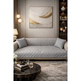 Çeyiz Diyarı Konik Kırlent Kılıfı Hediyeli 170x210 cm Pamuklu Koltuk Örtüsü Gri