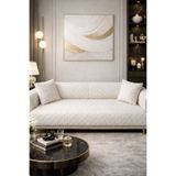 Çeyiz Diyarı Konik Kırlent Kılıfı Hediyeli 170x210 cm Pamuklu Koltuk Örtüsü Krem