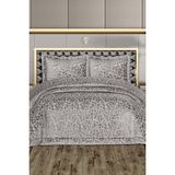 Çeyiz Diyarı Laçin Dolgulu Kadife Çift Kişilik Yatak Örtüsü Gri - 260 x 270 cm