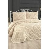 Çeyiz Diyarı Pine 3 Parça Çift Kişilik Pike Takımı %100 Pamuk Bej Geometrik Desenli